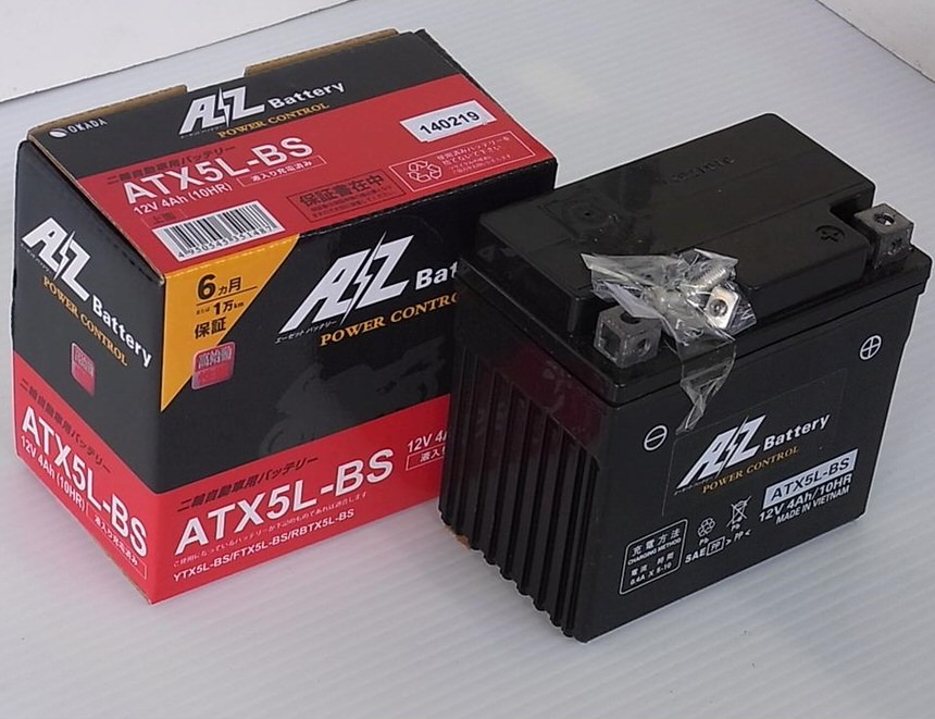 ATX5L-BSバッテリー（YTX5L-BS互換）液入充電済 AZバッテリー スペイシー80（SPACY）HF02・HF03