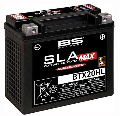 MFバッテリー 20Ah SLA-MAX（液入充電済）タイプ BTX20HL（制御弁式密閉） BSバッテリー