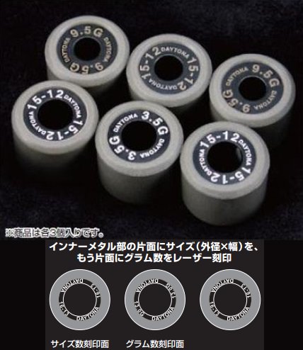 DWRウエイトローラー 外径Φ16×幅13mm 3.0g 3個セット DAYTONA（デイトナ） トゥデイ/F（TODAY）AF61/AF67