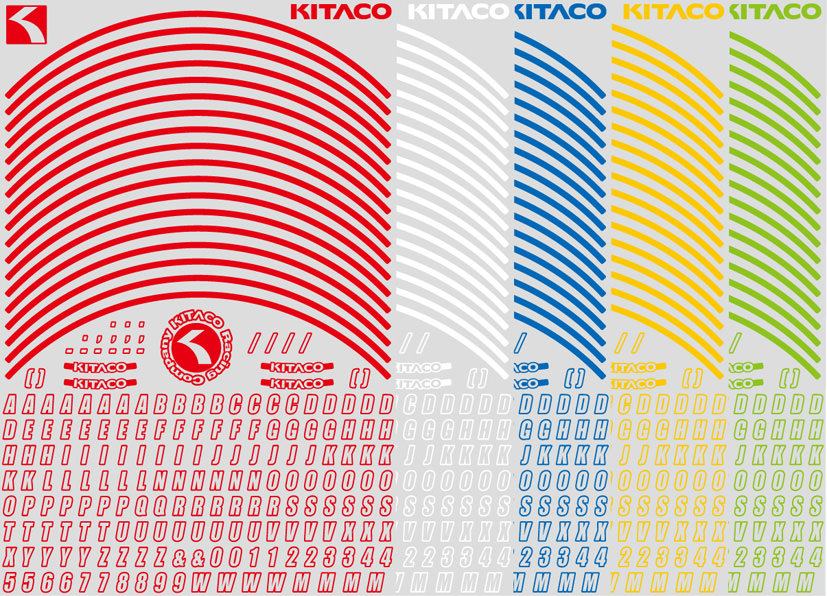 リムラインシート type-2 レッド（12インチホイール推奨）アルファベット・記号・数字インレタ付 KITACO（キタコ）