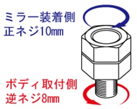 ミラーアダプター メッキ/8mm→10mm変換タイプ（逆ネジ） KITACO（キタコ）