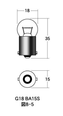 白熱電球 口金シングル球・マクラ球 6v- 8w G18 BA15S クリア 1個入り M＆H（マツシマ）