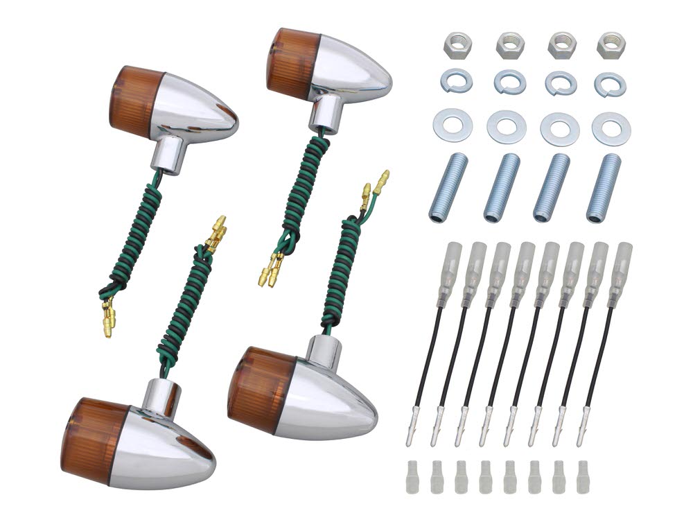 クラシカルウインカーセミユニバーサルセット（砲弾タイプ）メッキボディ/オレンジレンズ フロントシングル仕様 POSH（ポッシュ）