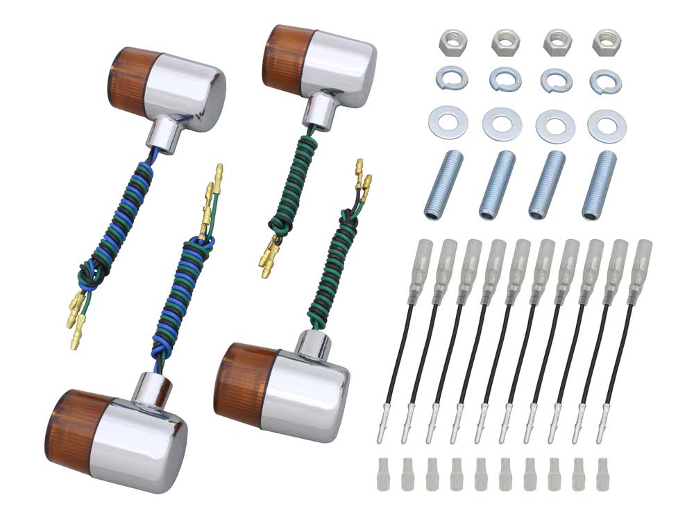 クラシカルウインカーセミユニバーサルセット（71タイプ）メッキボディ/オレンジレンズ フロントダブル仕様 POSH（ポッシュ）