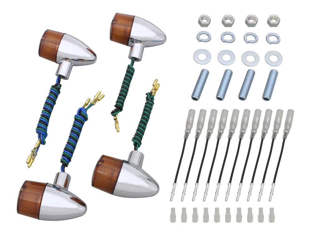 クラシカルウインカーセミユニバーサルセット（砲弾タイプ）メッキボディ/オレンジレンズ フロントダブル仕様 POSH（ポッシュ）