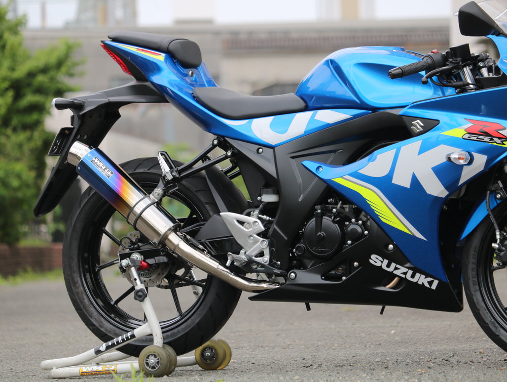 ラウンドタイプ フルエキゾーストマフラー 焼き色チタンサイレンサー JMCA認証 WR'S（ダブルアールズ） GSX-R125（2BJ-DL33B）